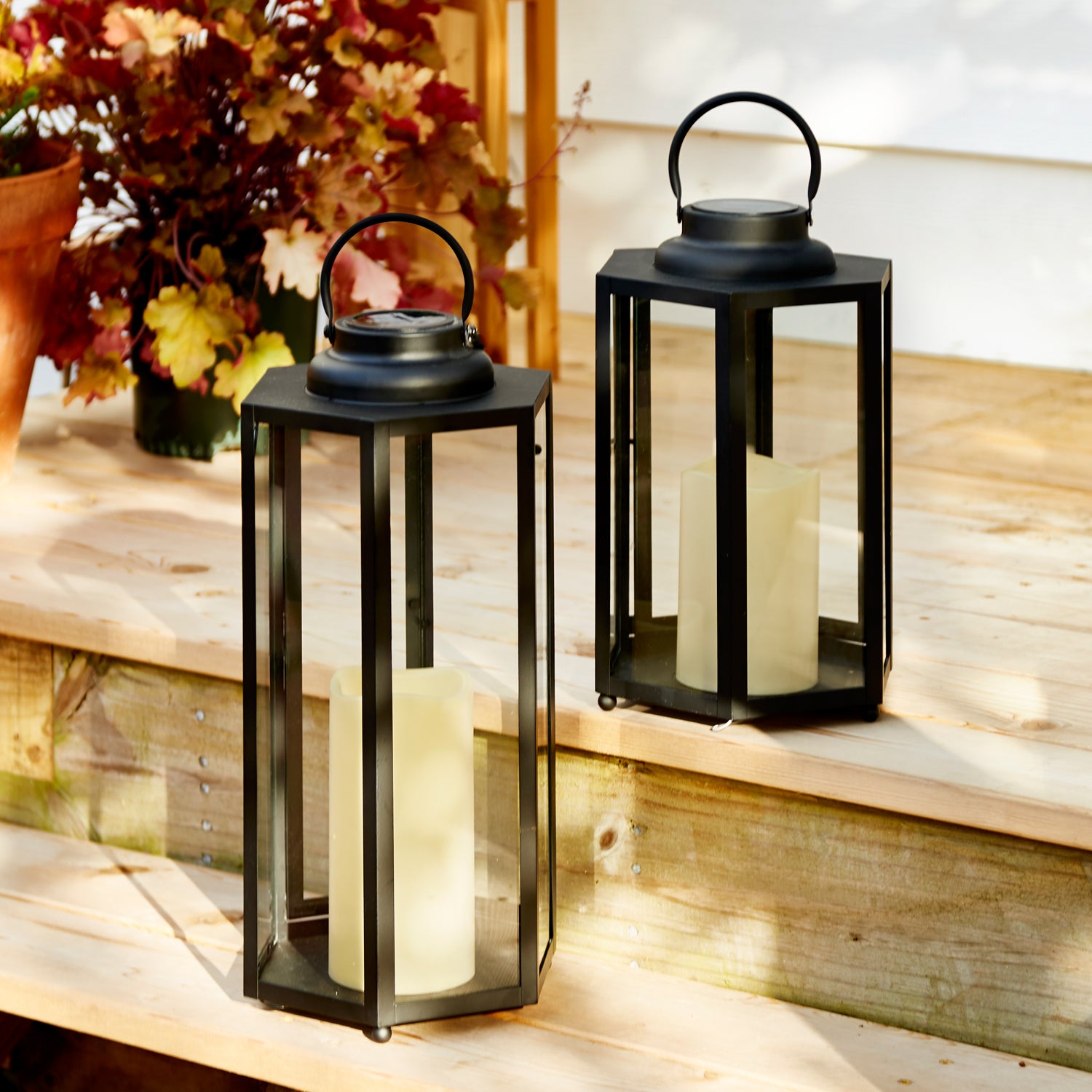 Open Box Rigel Hexagonal Metal Lantern with Solar LED Candle