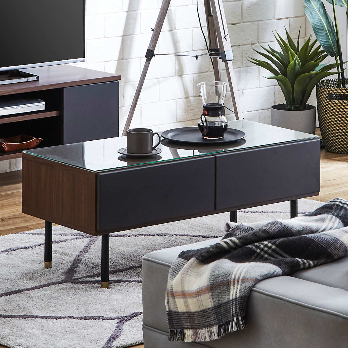 センターテーブル ガラストップ バイカラーデザイン 日本製 幅100cm