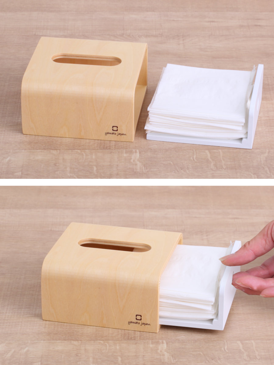 ティッシュケース half slide in 木製 （ おしゃれ ティッシュボックス