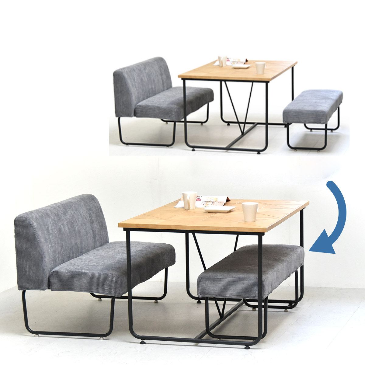 dショッピング |ダイニングベンチ 幅112.5cm 2人掛け コーデュロイ