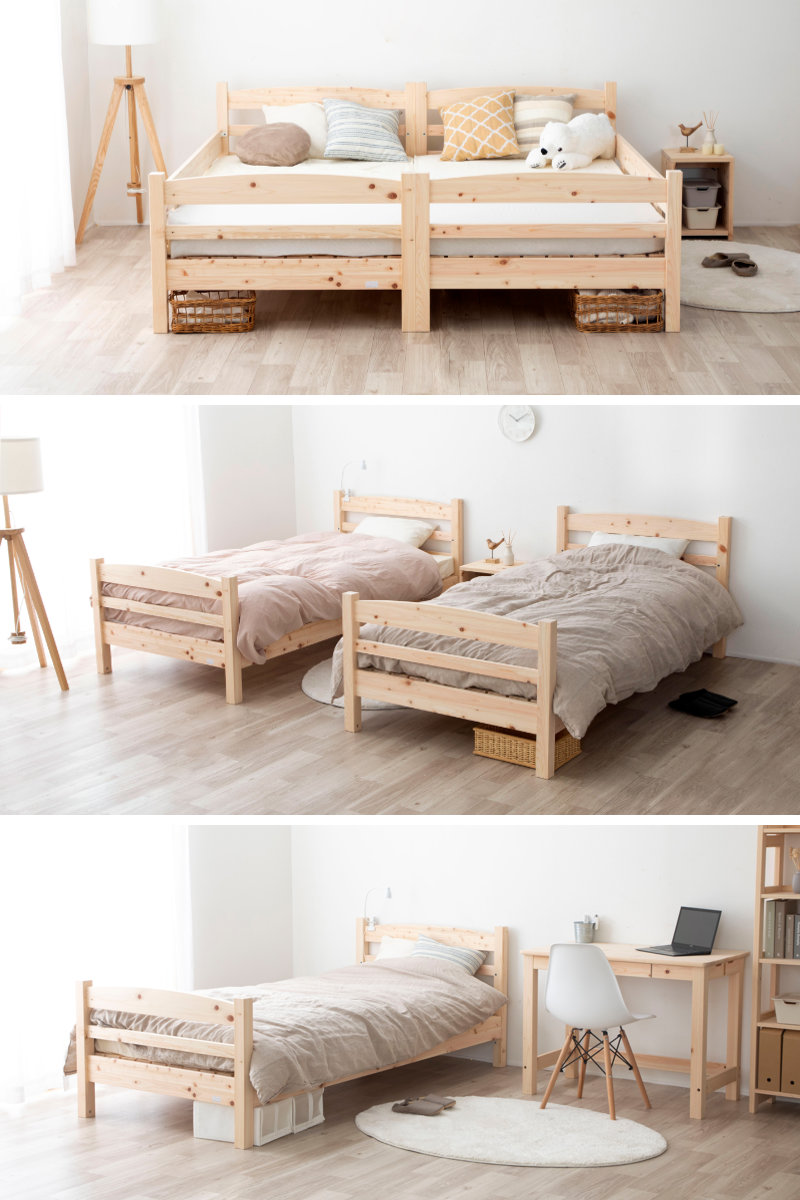 2段ベッド 国産ひのき 組み替え可能 シングル～キング すのこ 天然木