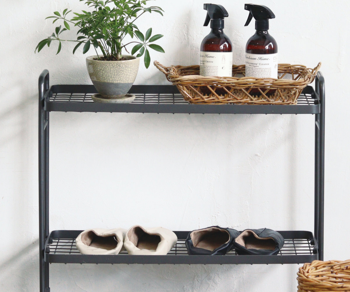 アイアンシェルフワゴン アンティークブラック 2段 （ シェルフ 収納