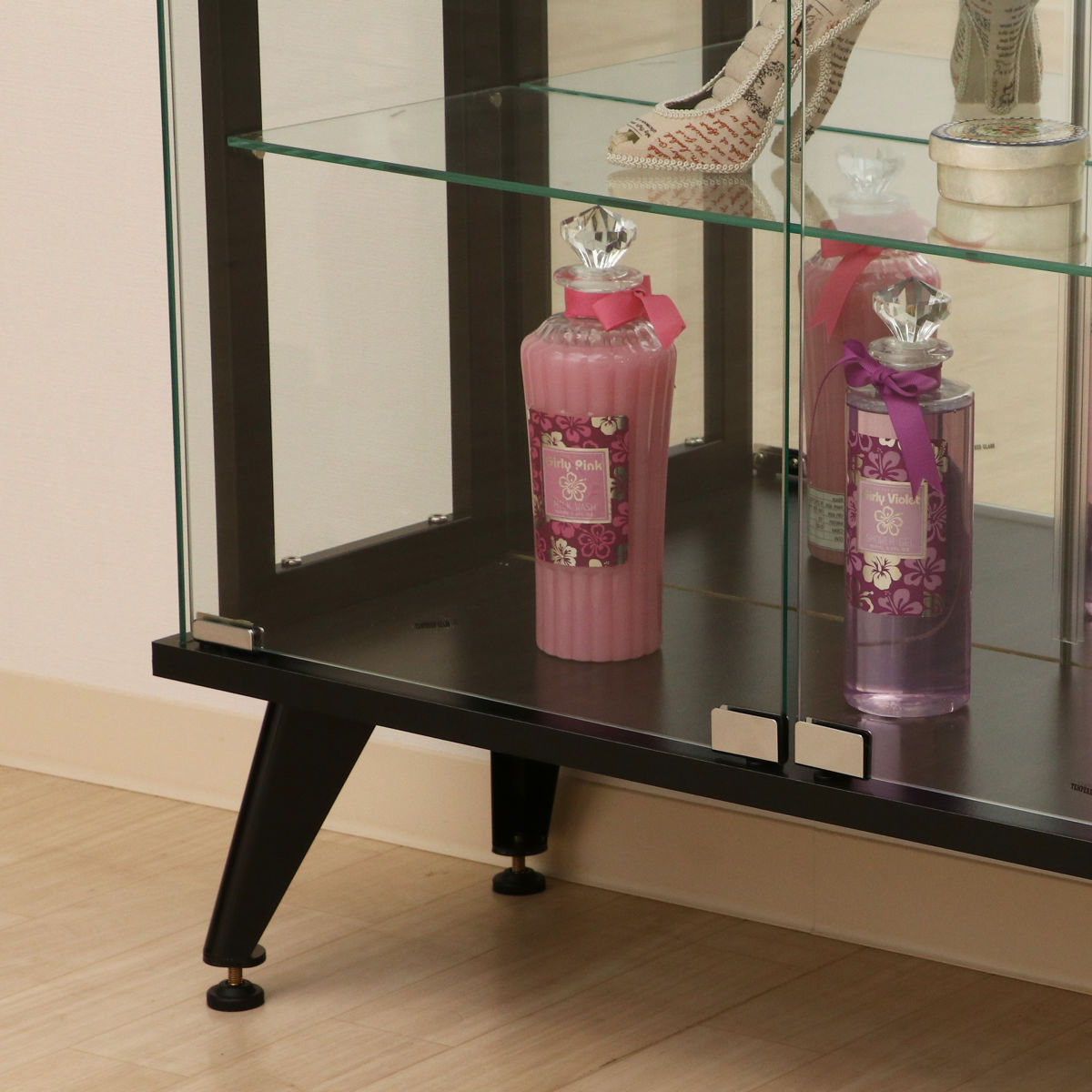 ディスプレイラック 幅80cm 5段 背面ミラー 脚付 強化ガラス