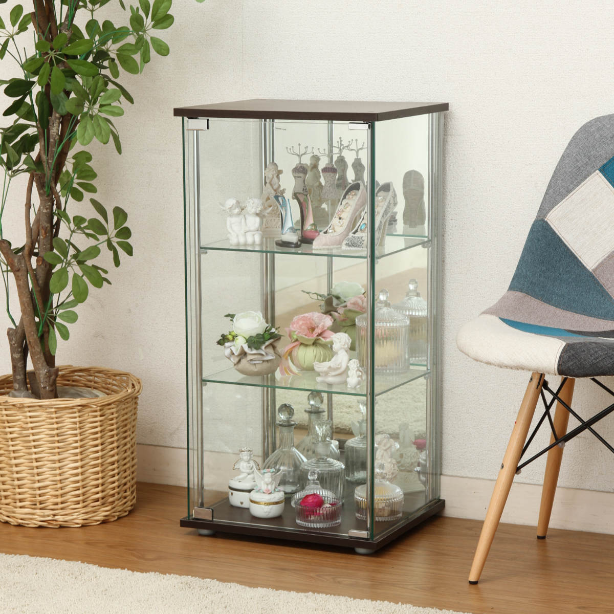 ショーケース 幅42.5cm 3段 背面ミラー コレクションケース ガラス製
