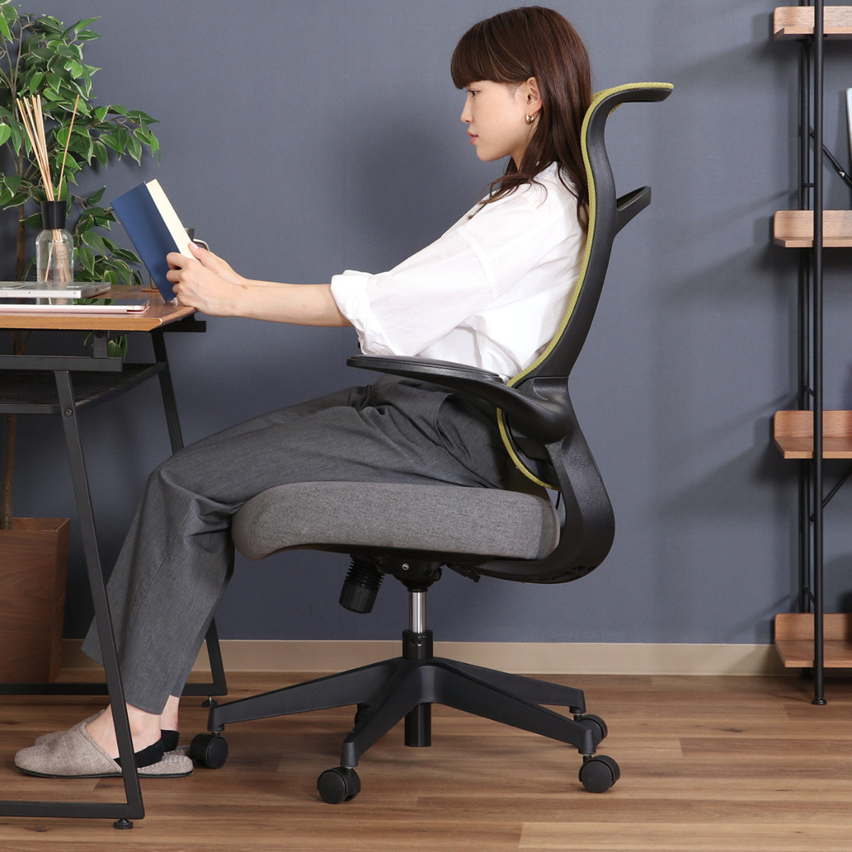 ワークチェア 座面高43.5～51cm ハイバックアームアップチェア