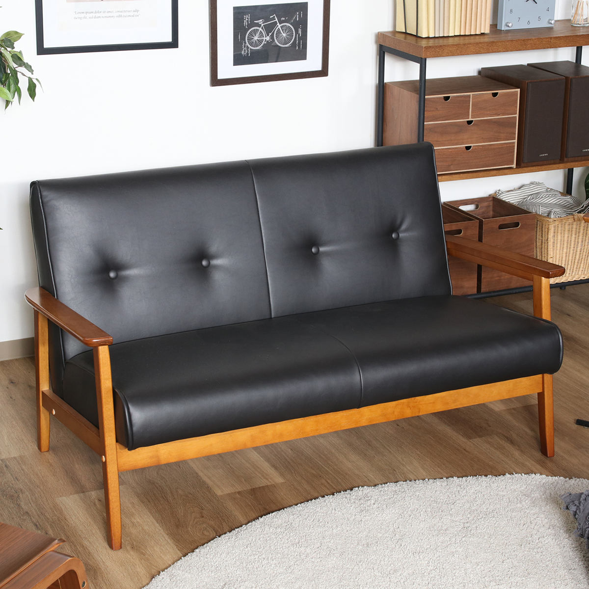 ソファ 2人掛け 幅128cm バイキャストPUソファ ミート （ レザー調