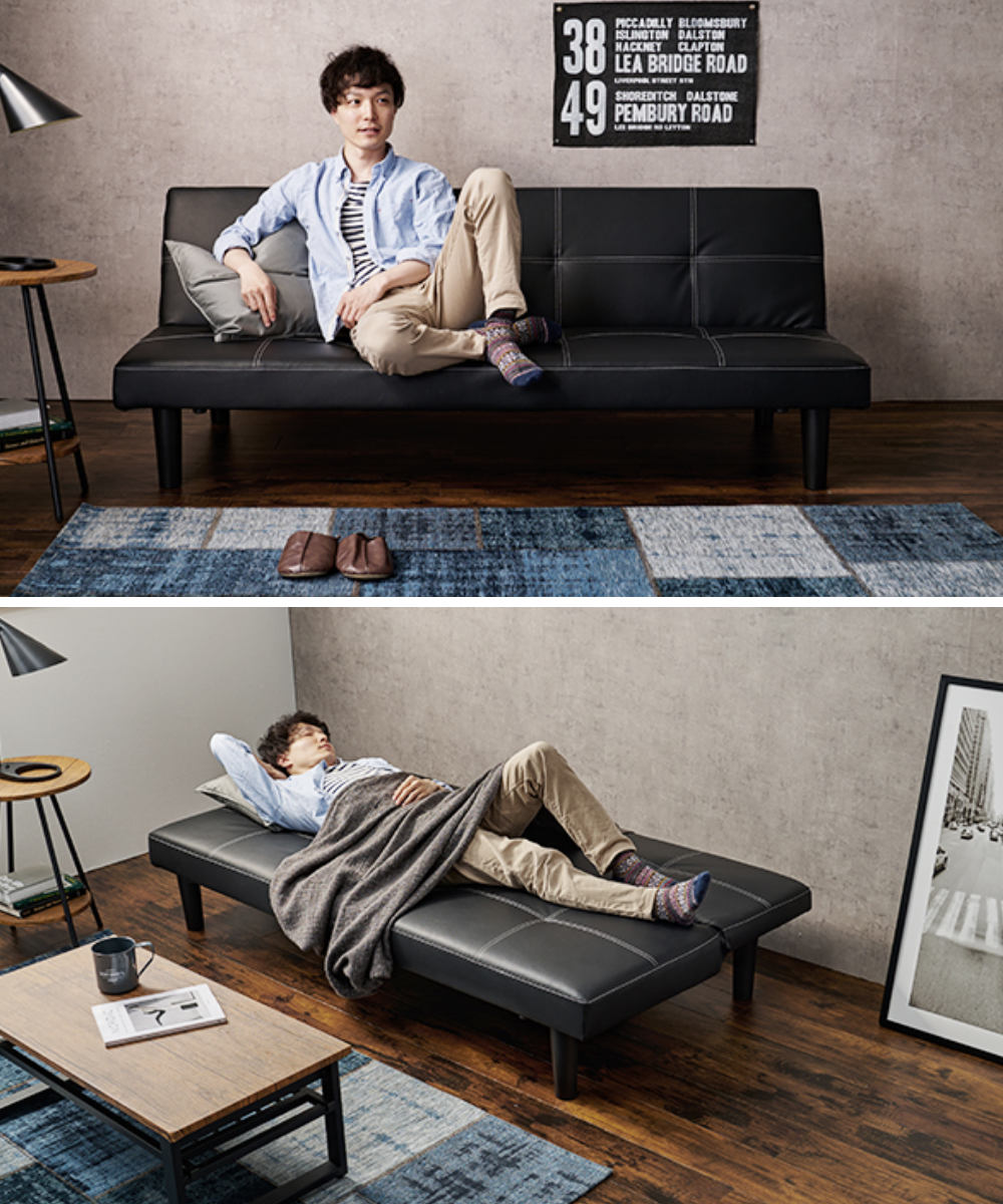 ソファーベッド 幅178cm 3人掛け レザー調 （ 開梱設置 ソファ ベッド