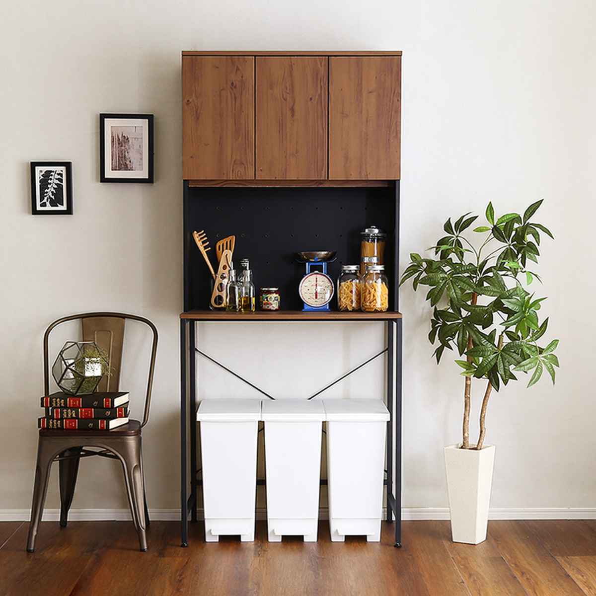 ごみ箱上ラック 幅81.5cm ワイドタイプ ヴィンテージ調 スチール