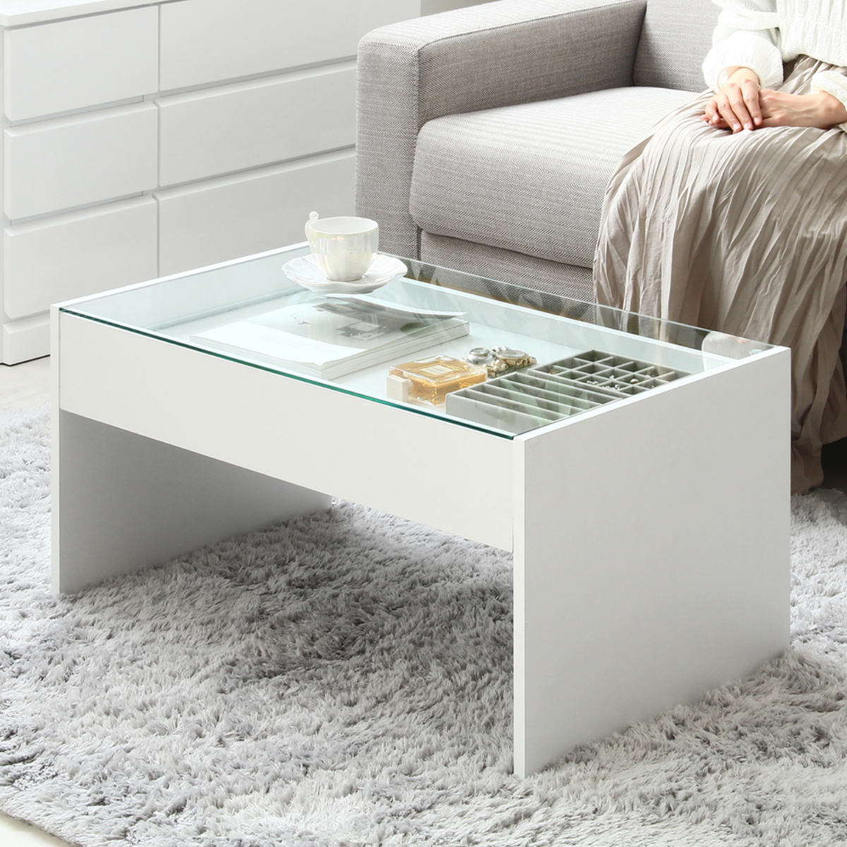 dショッピング |ガラステーブル 幅74cm 引き出し ディスプレイ