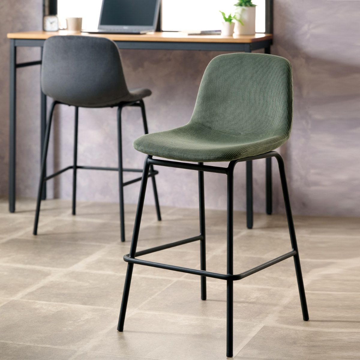 カウンターチェア 座面高58.5cm 背もたれ付き コーデュロイ