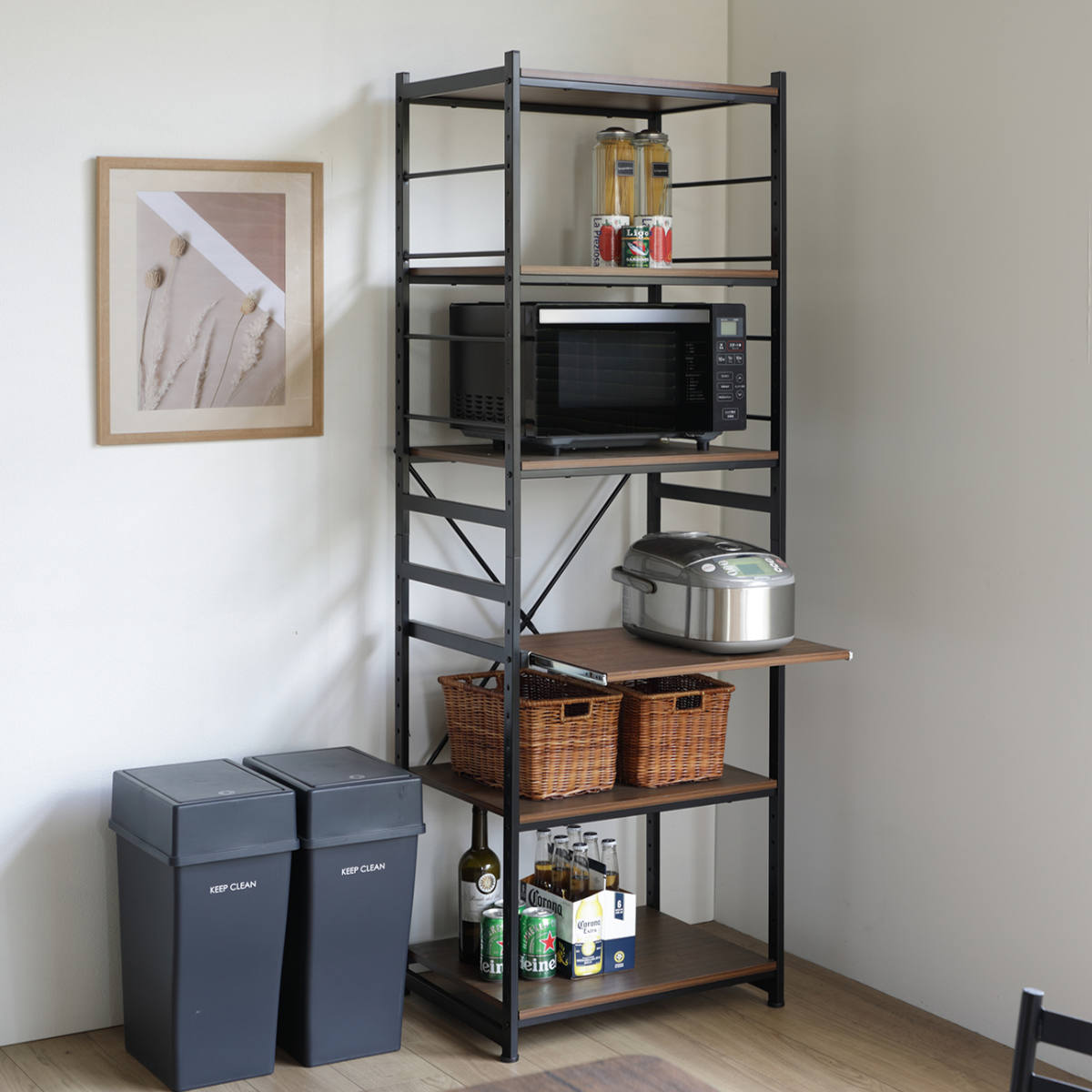 キッチンラック 幅58cm スライド棚 スチール S字フック3個付き SARA