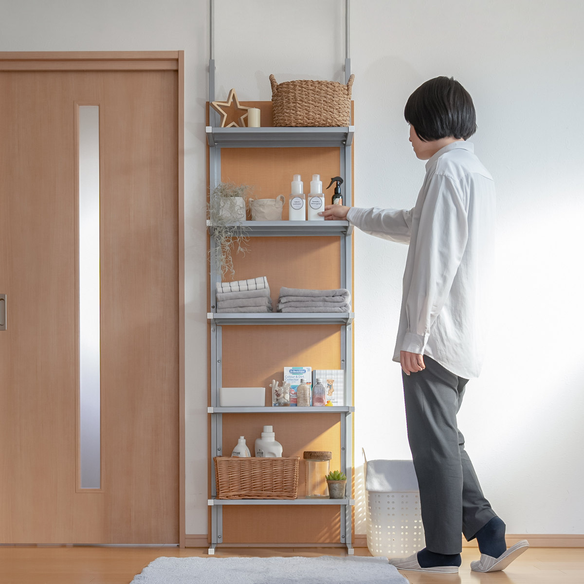 フリーラック 突っ張り パーテーション 幅90cm 5段 日本製 （ 収納