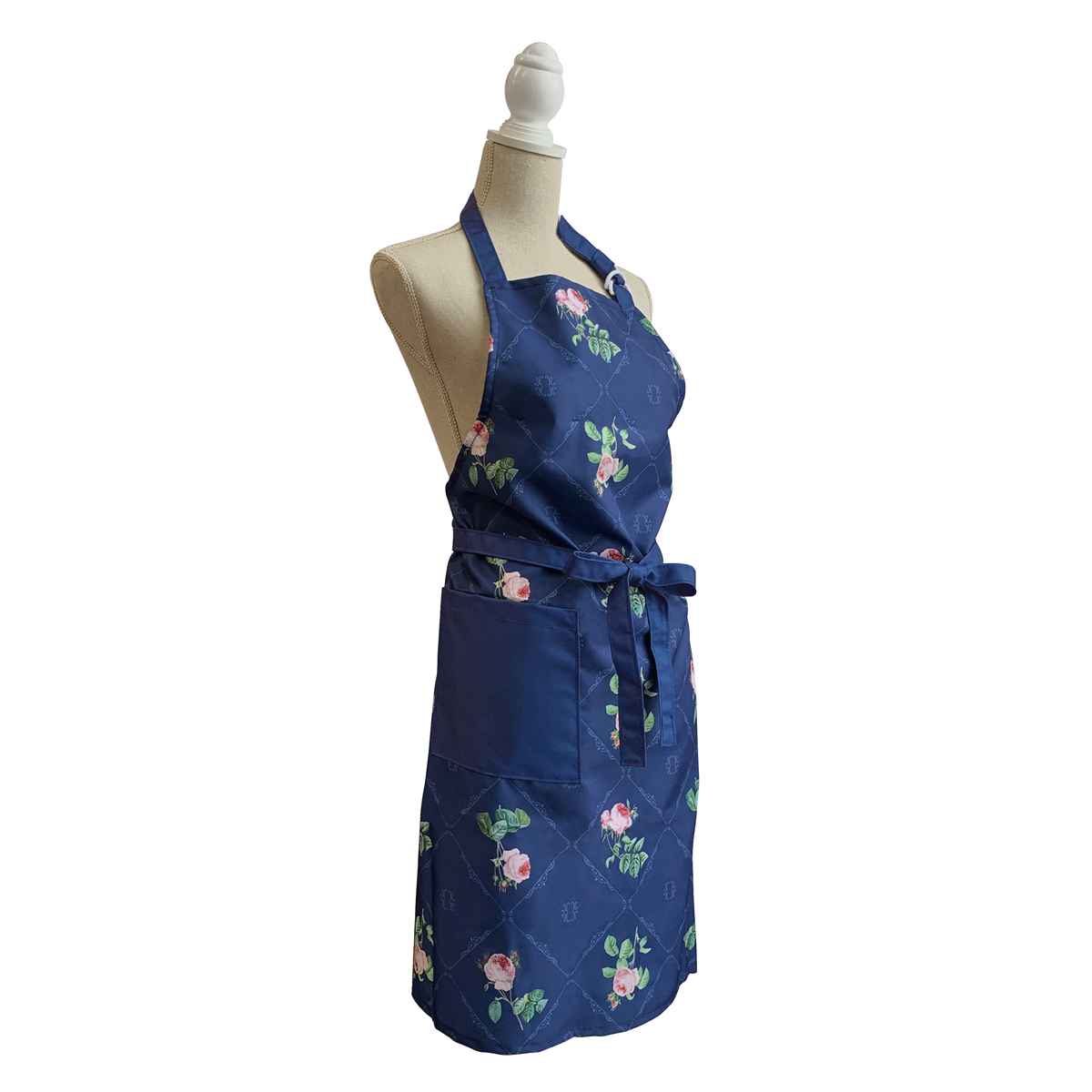 エプロン ポリエステル 100％ ポケット付き 花柄 チェリーローズ