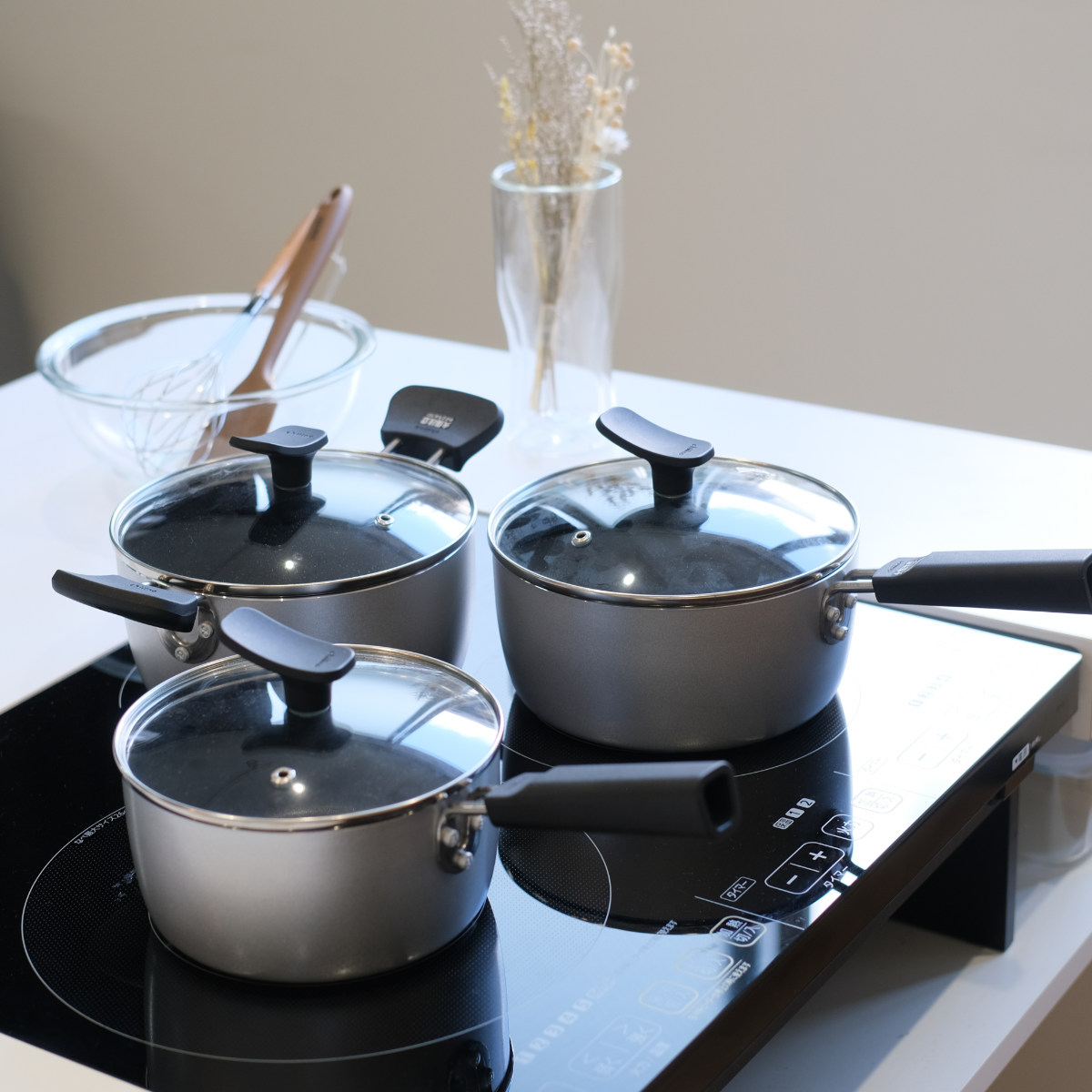 両手鍋 18cm IH対応 チーノ フッ素加工 ガラス蓋付き （ ガス火 IH ih