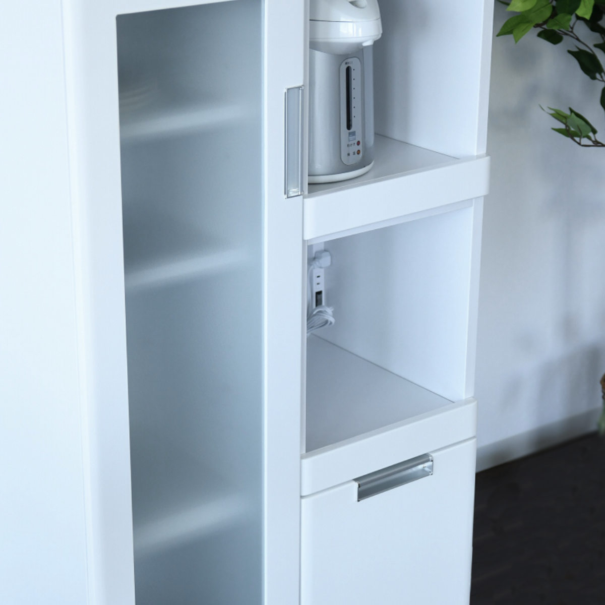 レンジ台 ガラス扉 スライド2段 グロスホワイト 完成品 幅70cm