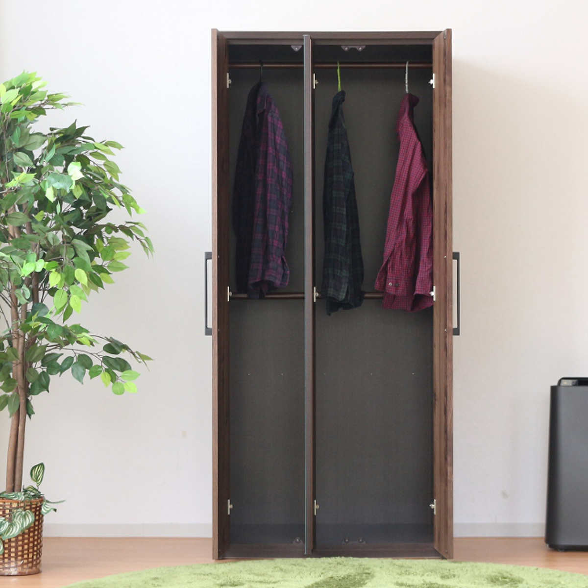 ワードローブ 幅80cm ミラー付 ナチュラルモダン 日本製 （ 開梱設置