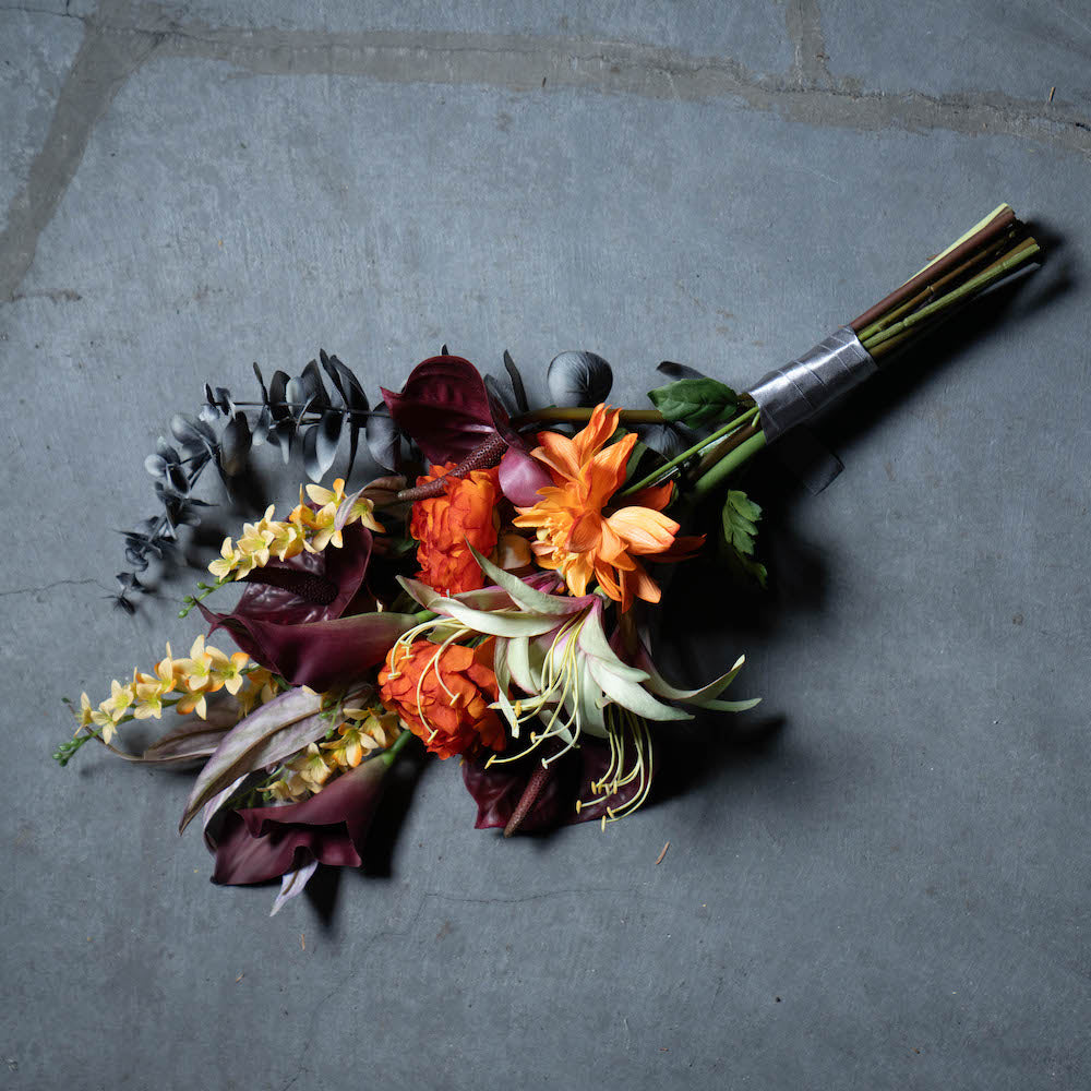 アーティフィシャルフラワー 艶やかなボルドー×オレンジブーケ