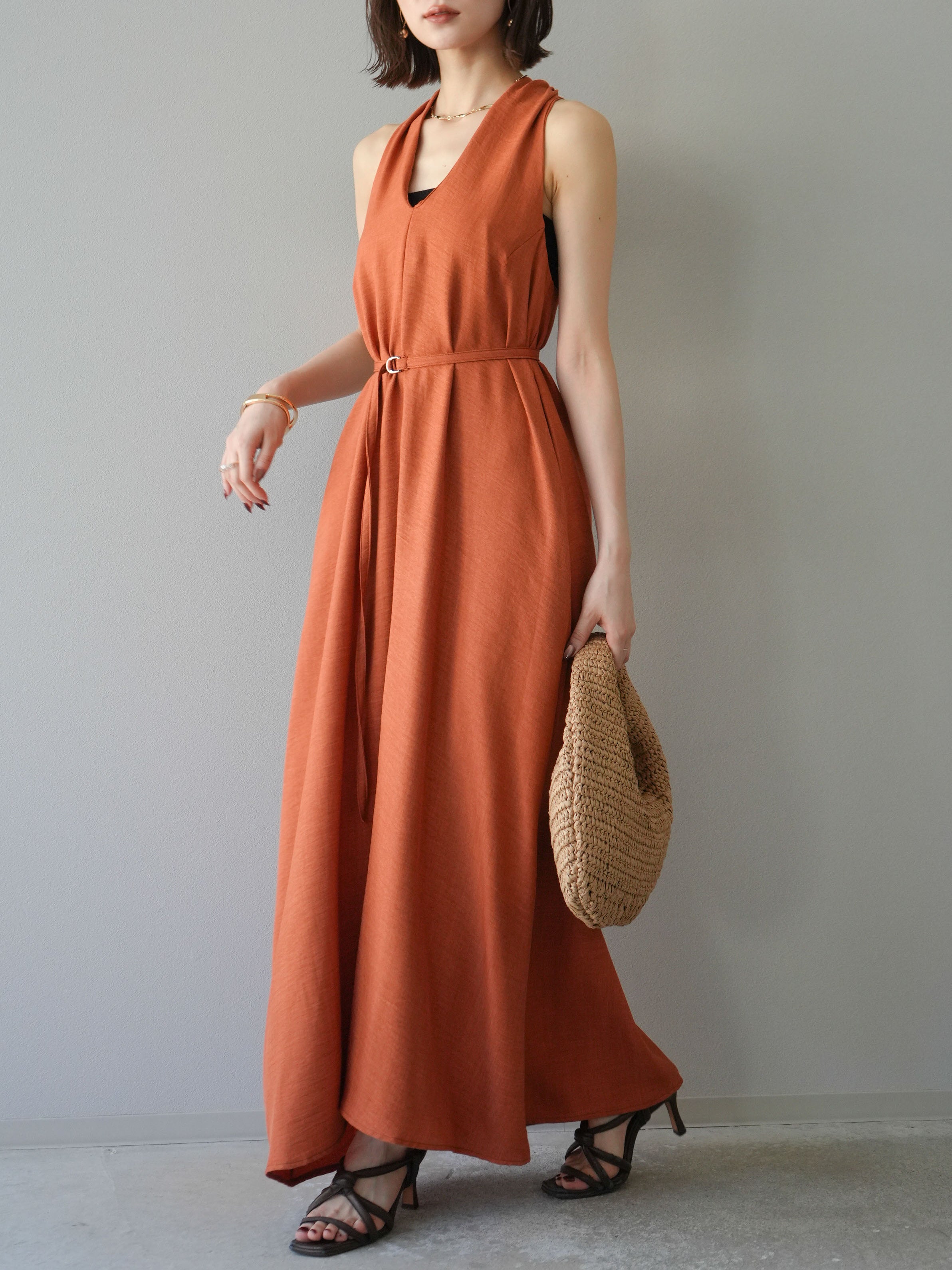 予約]ループデザインムラ染めワンピース/オレンジ – Lumier