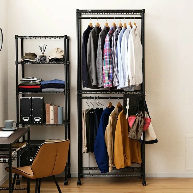 ハンガーラック 幅80cm 3段 ルミナスノワール 幅81×奥行41×高さ209cm