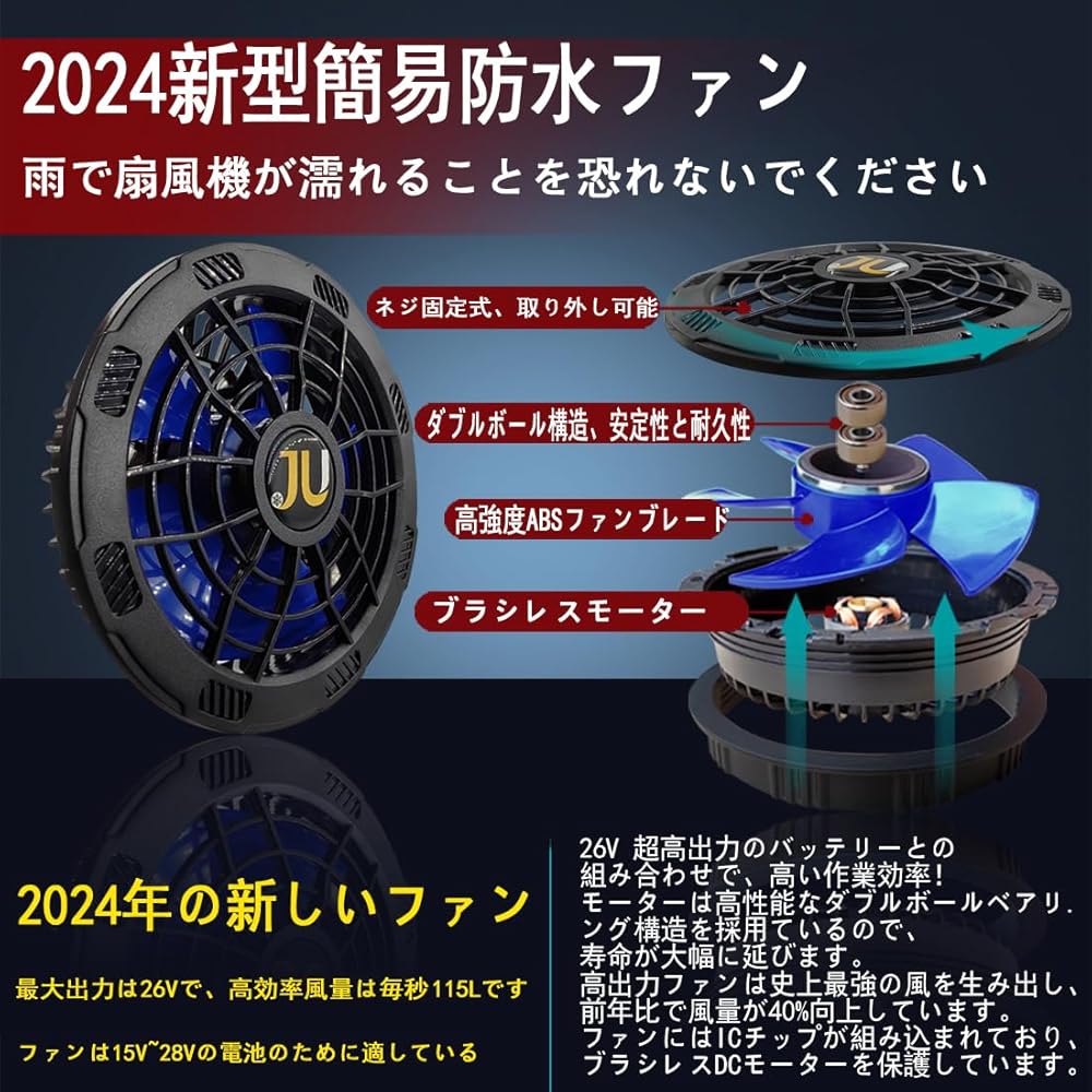 空調作業服 26Vファンバッテリーセット 2024年モデル 強力 25000mA