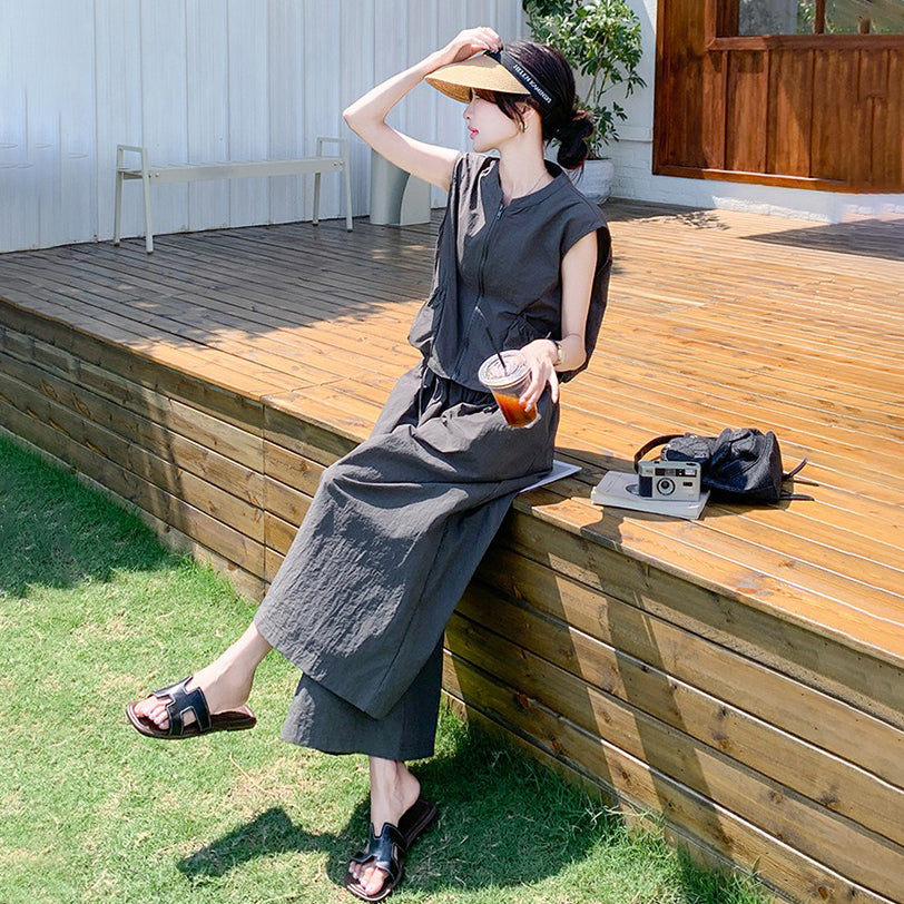 2点セット！【セットアップ】夏 カジュアルノースリーブトップス＋