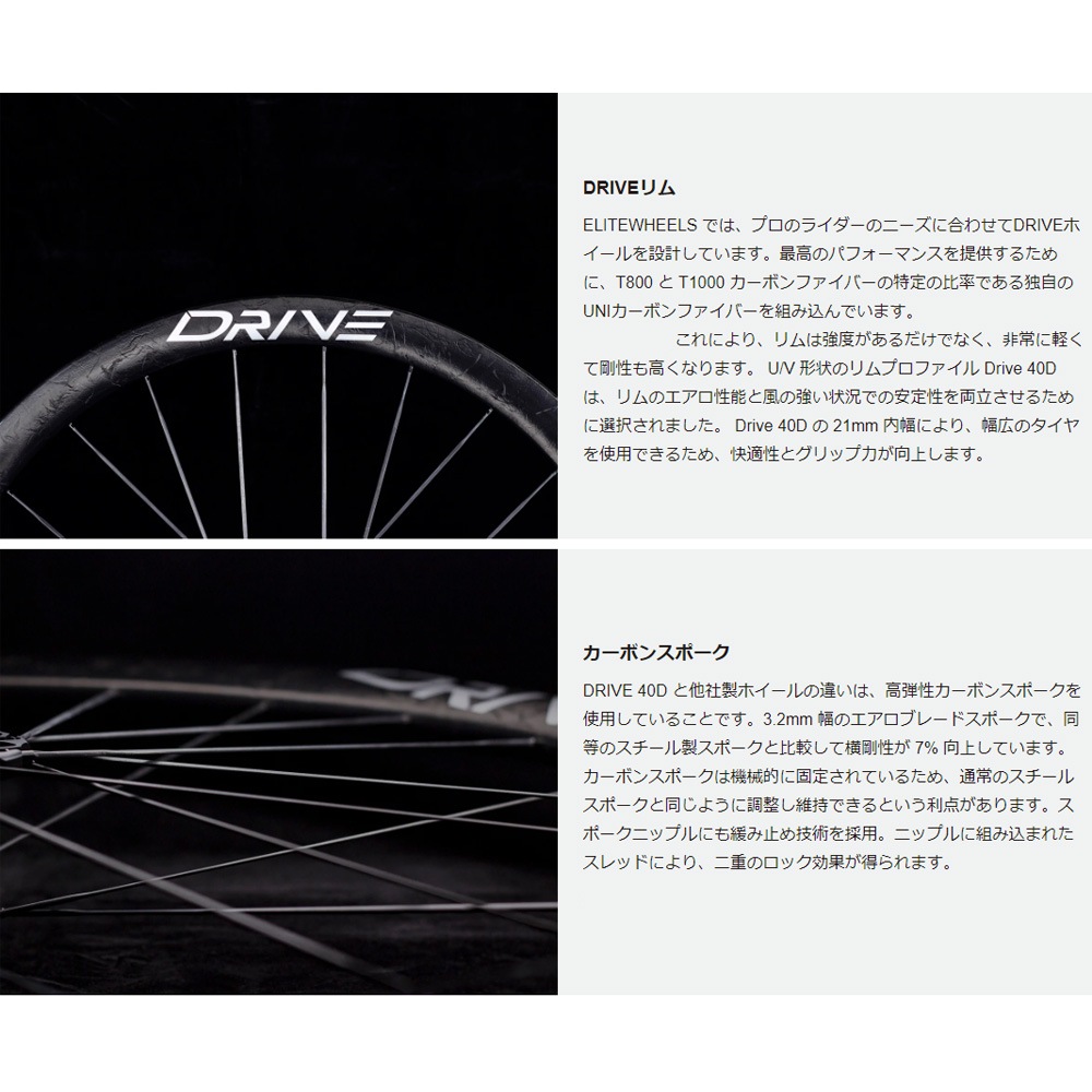 エリートホイール Drive 40D ディスクブレーキ シマノ10/11/12段