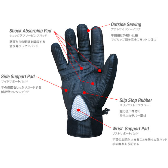 イントロ スティンガー5 ブラック ブルベ専用 フルフィンガーグローブ