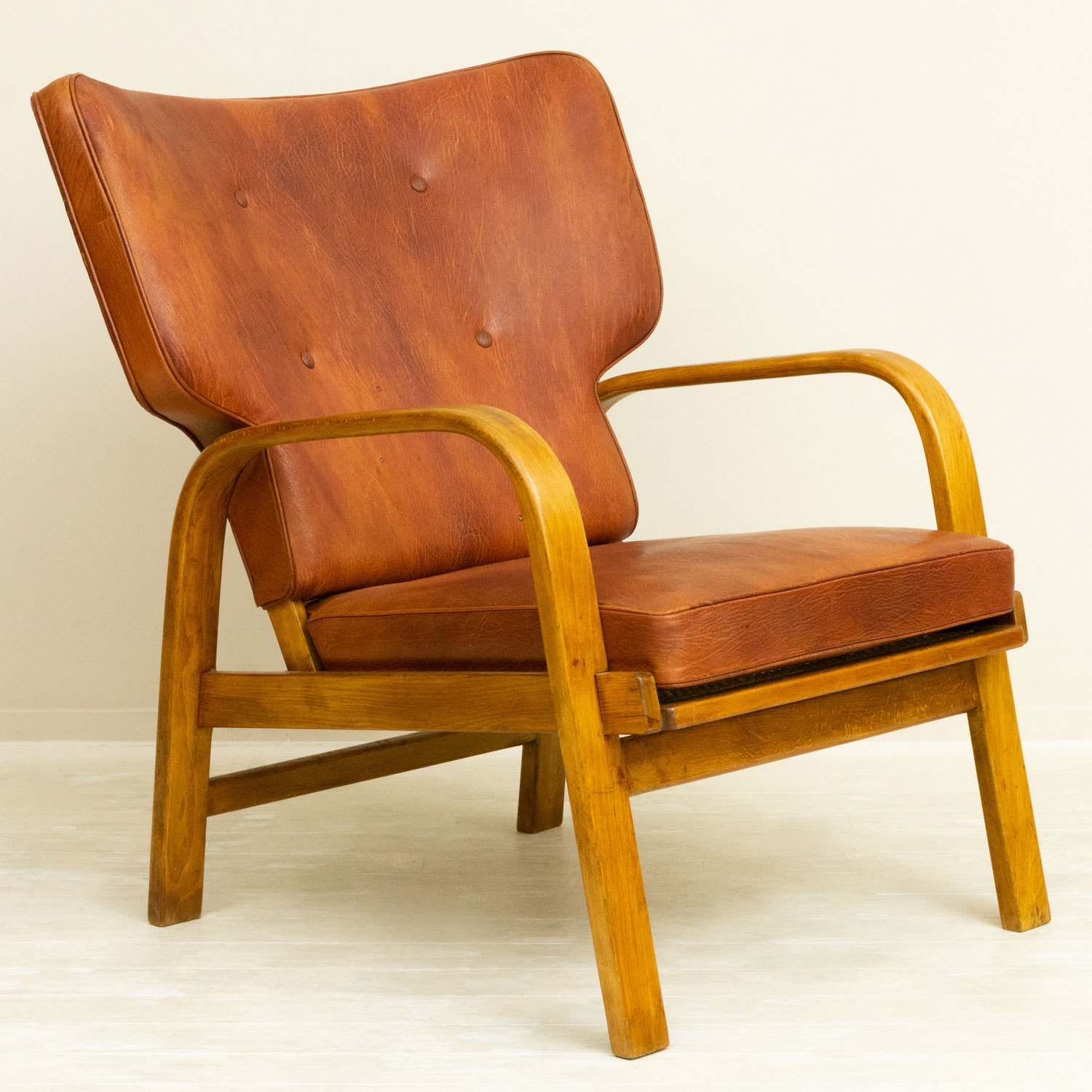 Magnus Stephensen イージーチェア ビーチ レザー ラタン 北欧