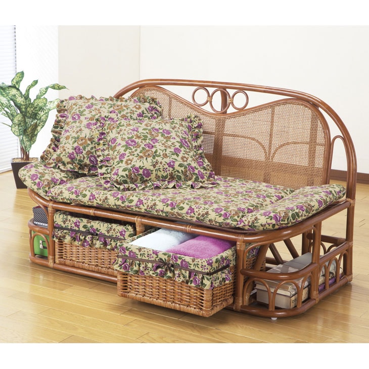 東京ラタン 天然籐ハイバックカウチソファ 120cm幅｜ファミリー