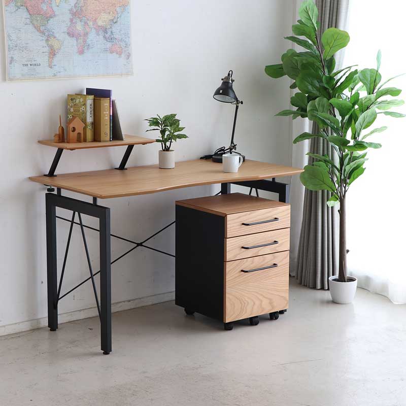 ブラックスチールの3段デスクワゴン｜北欧ナチュラル｜HW | インテリア