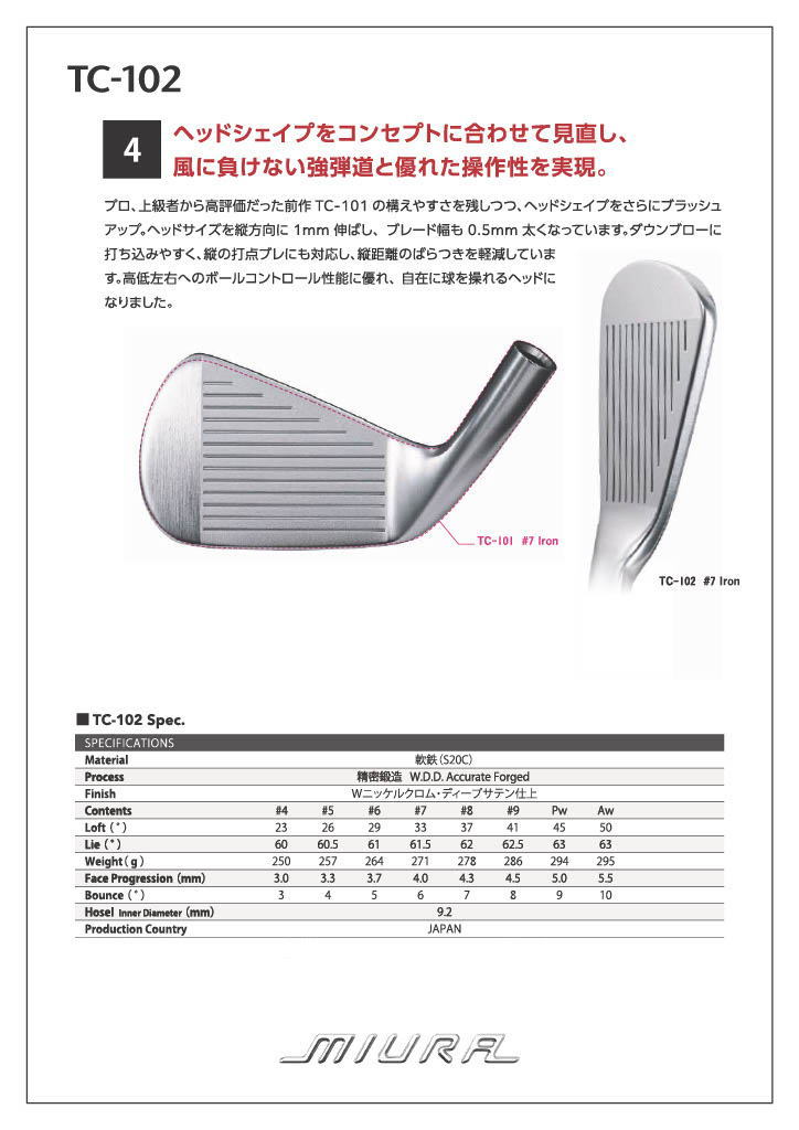TC-102 三浦技研 アイアン 単品・セット｜軟鉄鍛造の柔らかい打感と