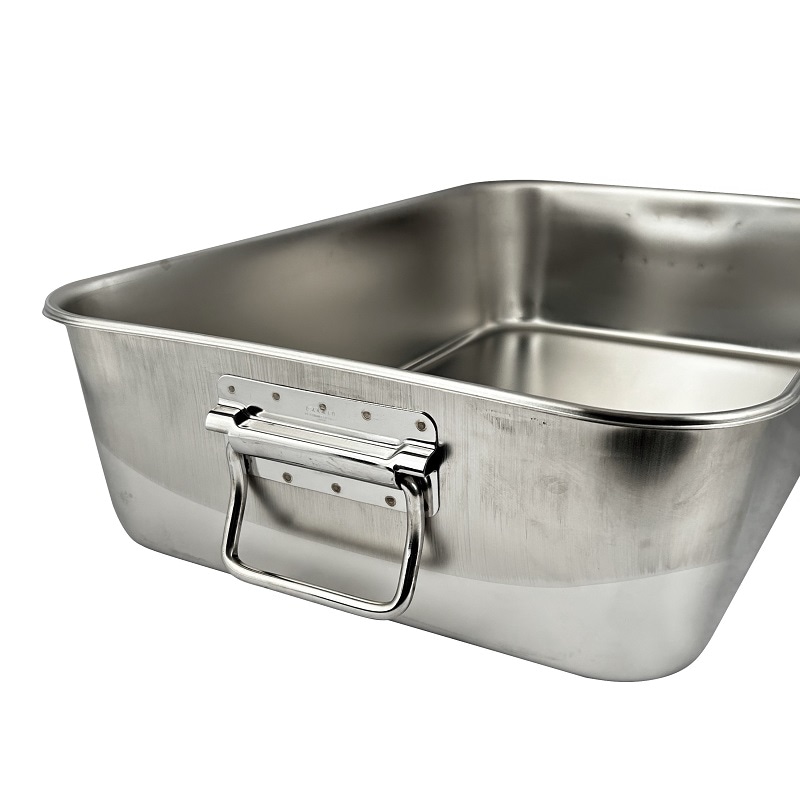 18-8 給食バット 半カールフラットフランジタイプ 可動ハンドル 深さ