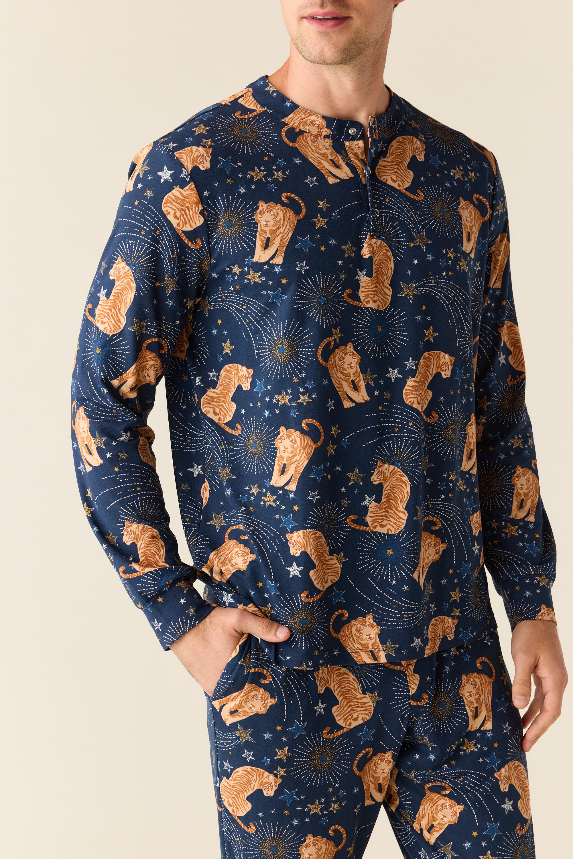 Adam Cloud Jersey Henley Set in Cosmic Jungle – MASONgrey