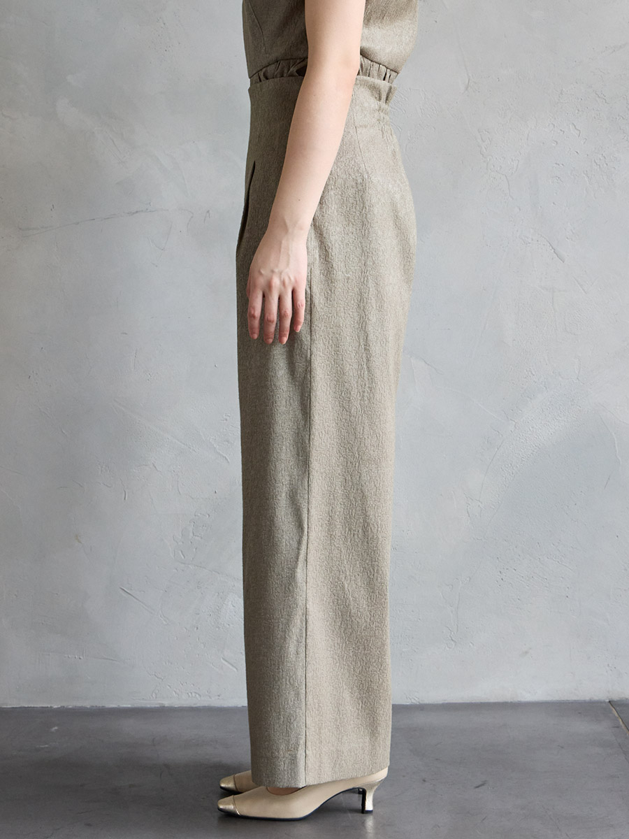 ふくれジャカードVネックペプラムブラウス×ハイウエストパンツ