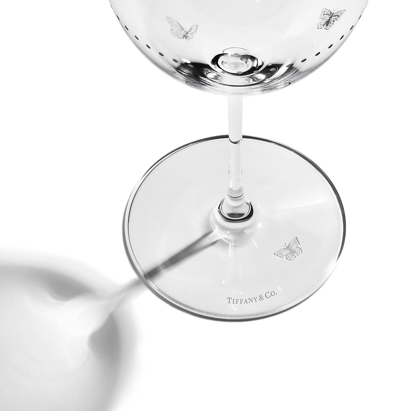 ティファニー ジャルダン レッド ワイングラス 彫りガラス、2個セット