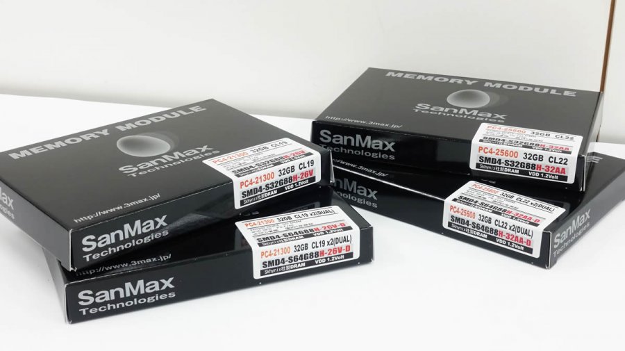 1枚で32GBの大容量や片面16GBなど、サンマックスDDR4 3200MHz対応