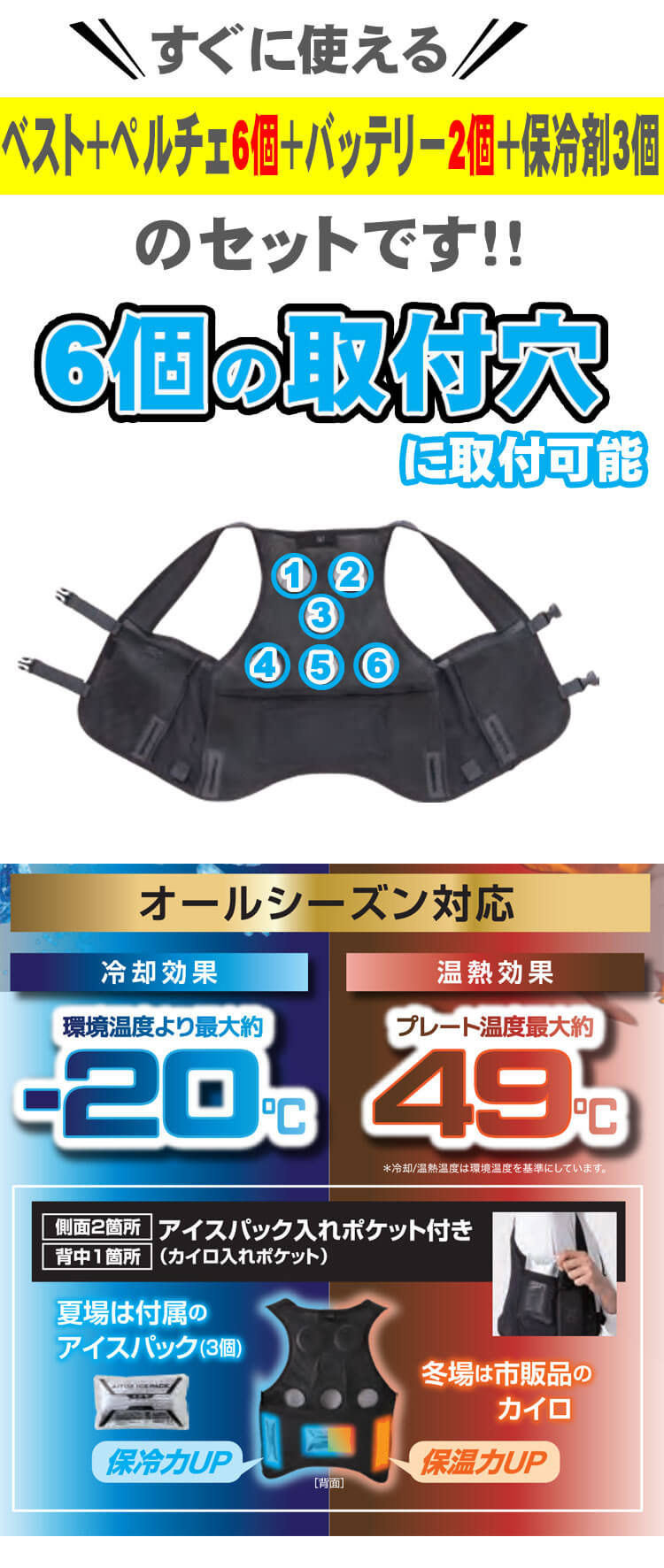 冷温サイレント6個付きペルチェベストバッテリーセット AZ8154+AZ8156