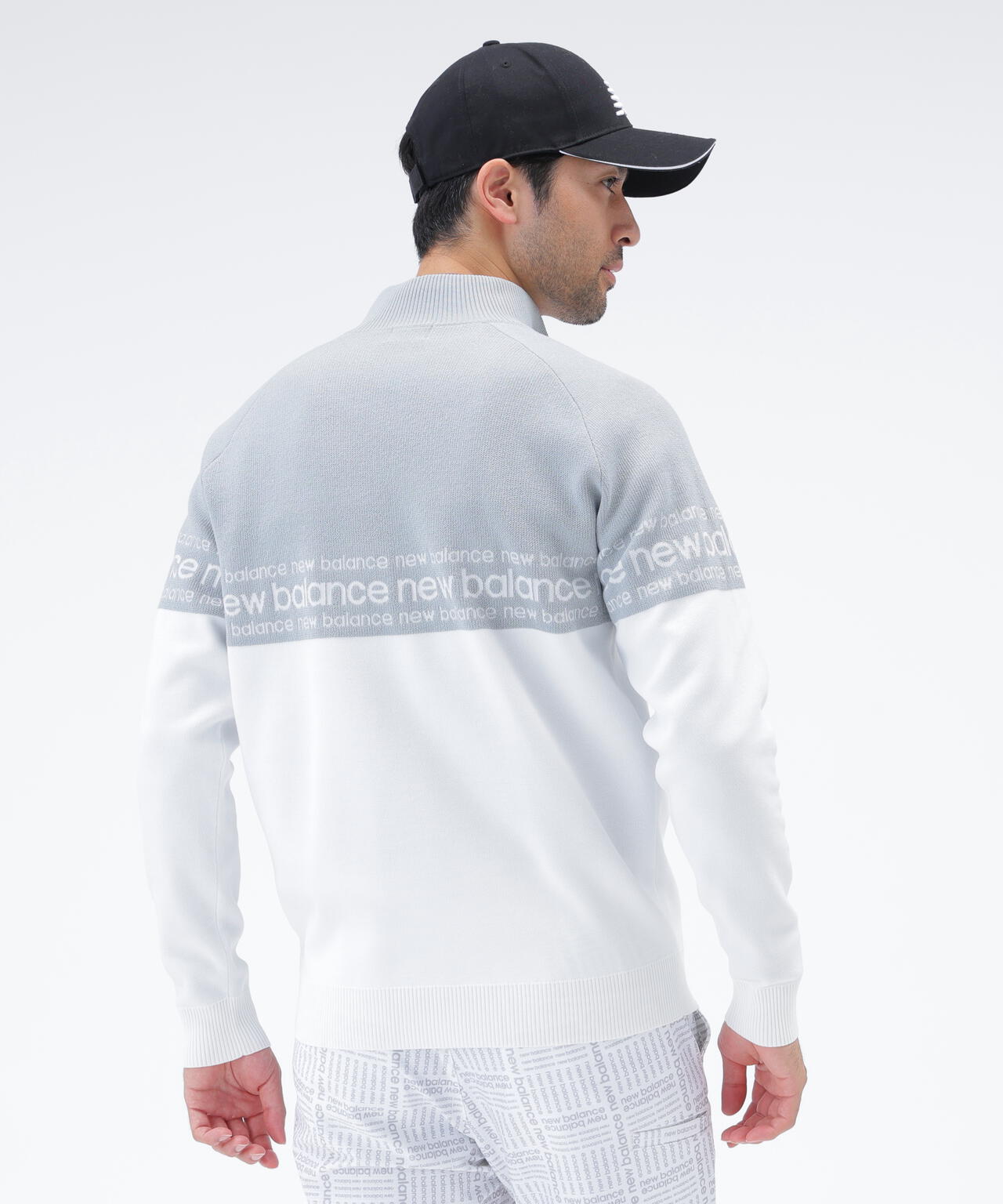 ロゴライン 軽量 ハーフジップ スタンド ニット プルオーバー (MENS