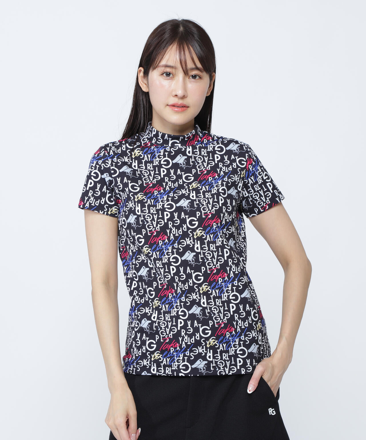 BALLくんロゴ総柄プリント半袖モックネックカットソー | PEARLY GATES