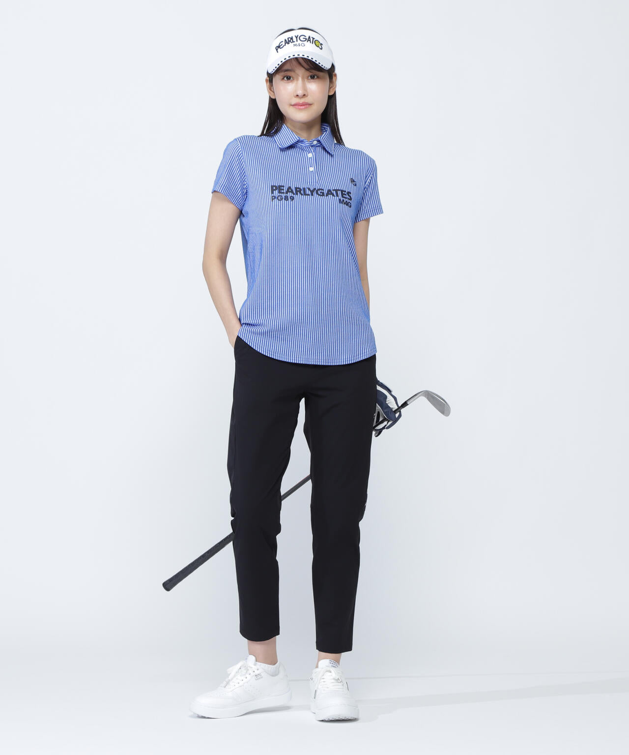 カチオンストライプサッカーフレンチスリーブ風ポロシャツ | PEARLY