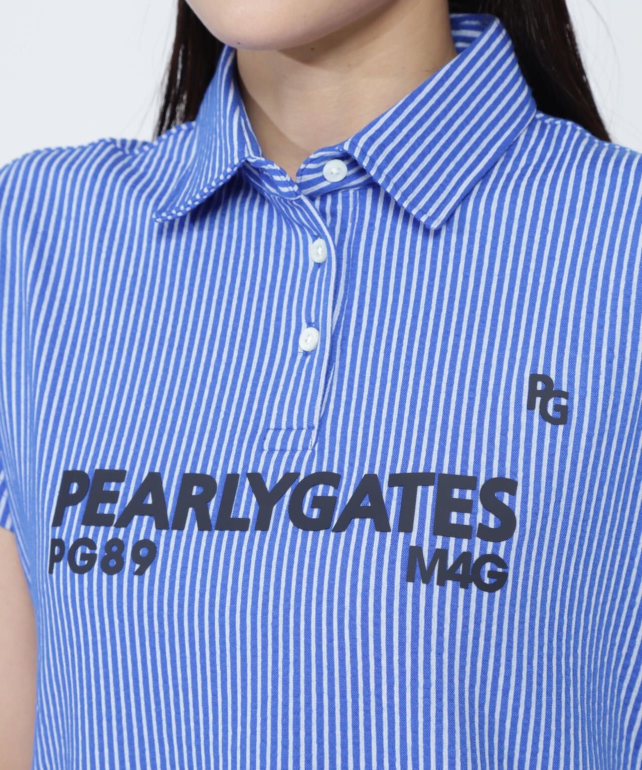 カチオンストライプサッカーフレンチスリーブ風ポロシャツ | PEARLY