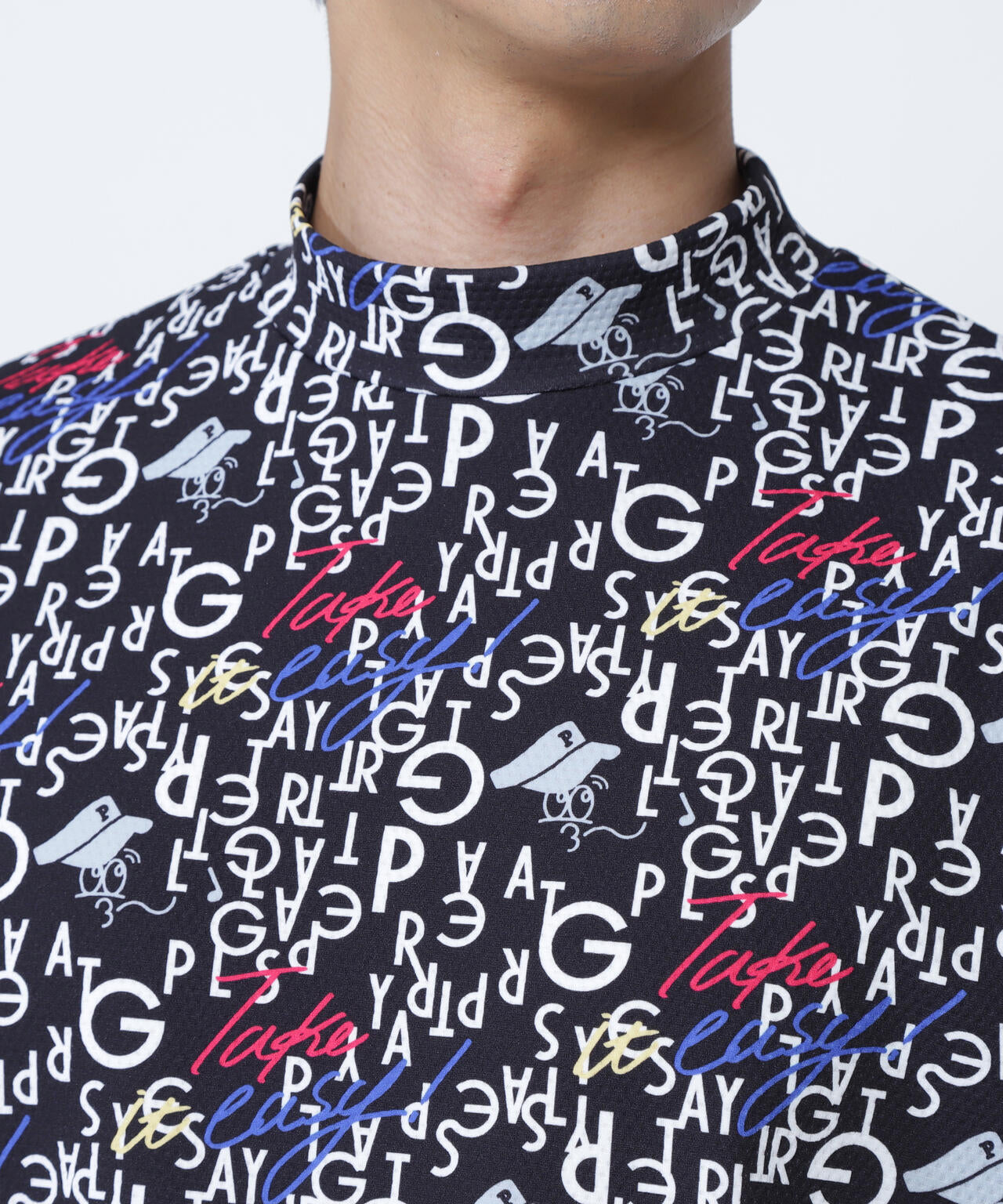 BALLくんロゴ総柄プリント半袖モックネックカットソー | PEARLY GATES