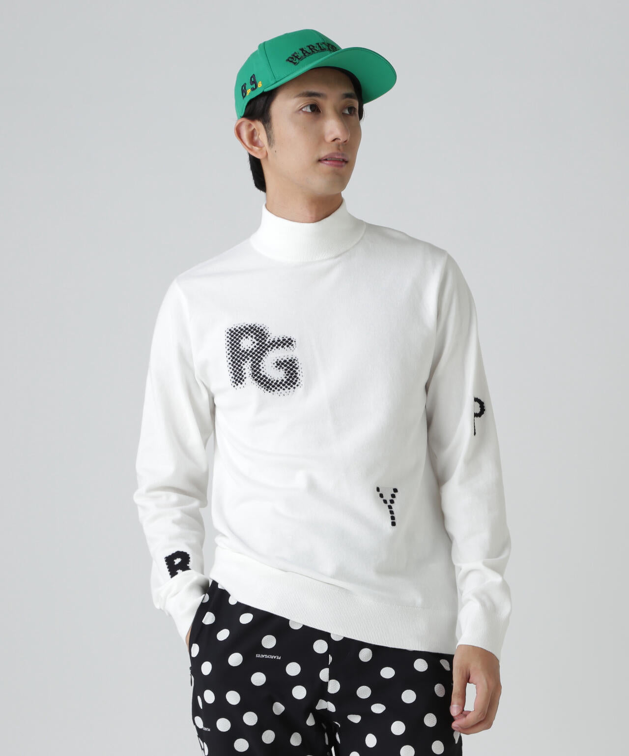 12G部分ジャガードカシミヤタッチコットンハイネックニットプル