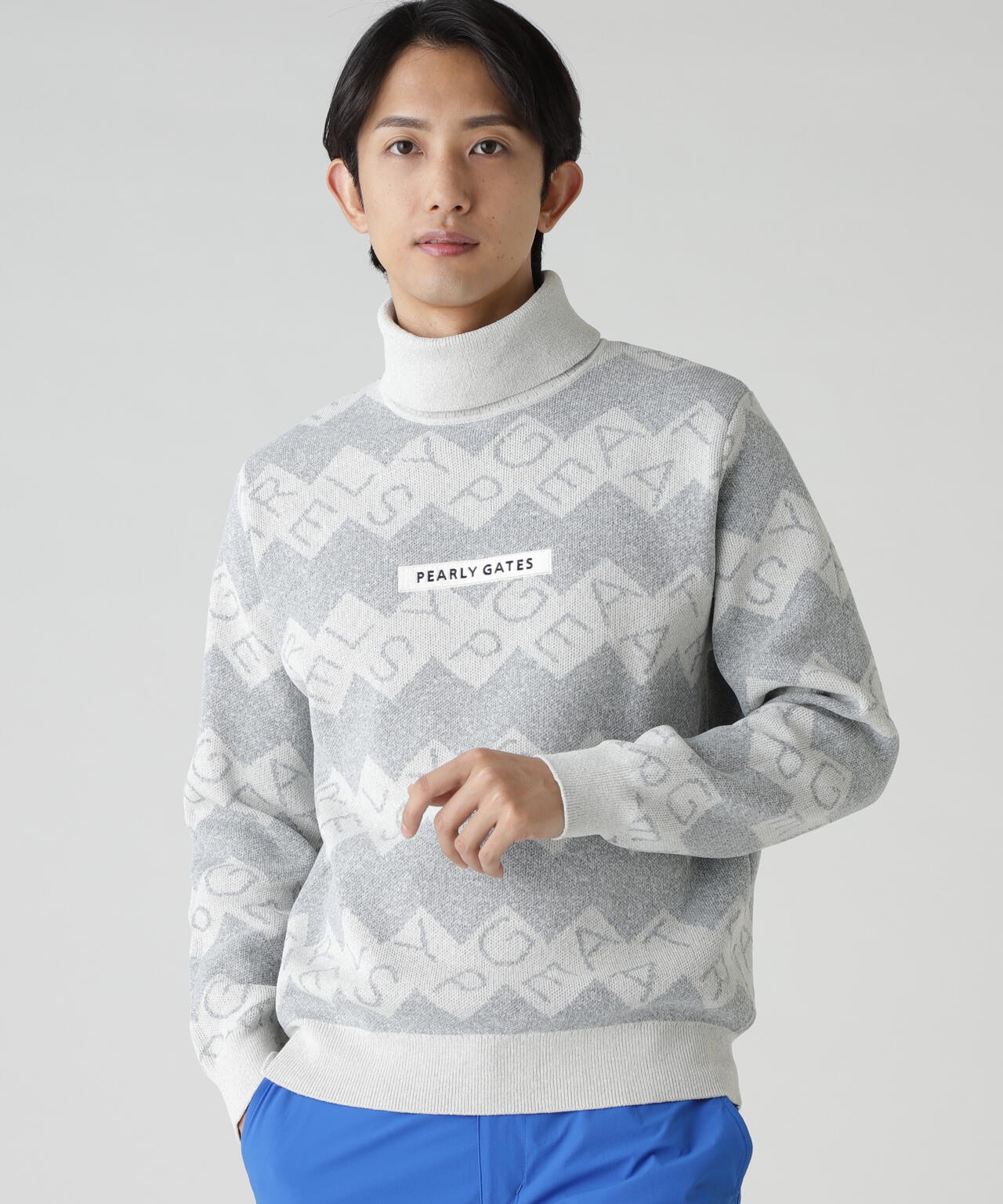 ダブルJQロゴギザボーダー柄タートルニットプルオーバー | PEARLY