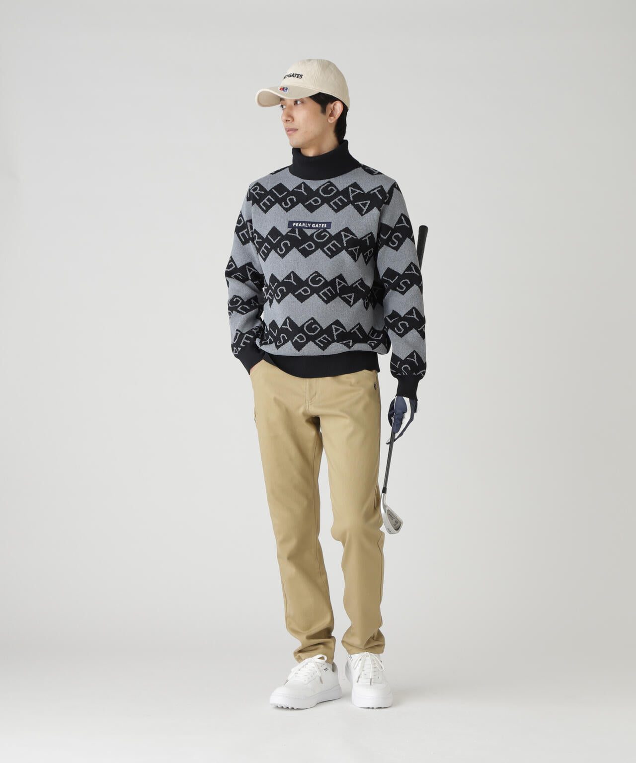 ダブルJQロゴギザボーダー柄タートルニットプルオーバー | PEARLY