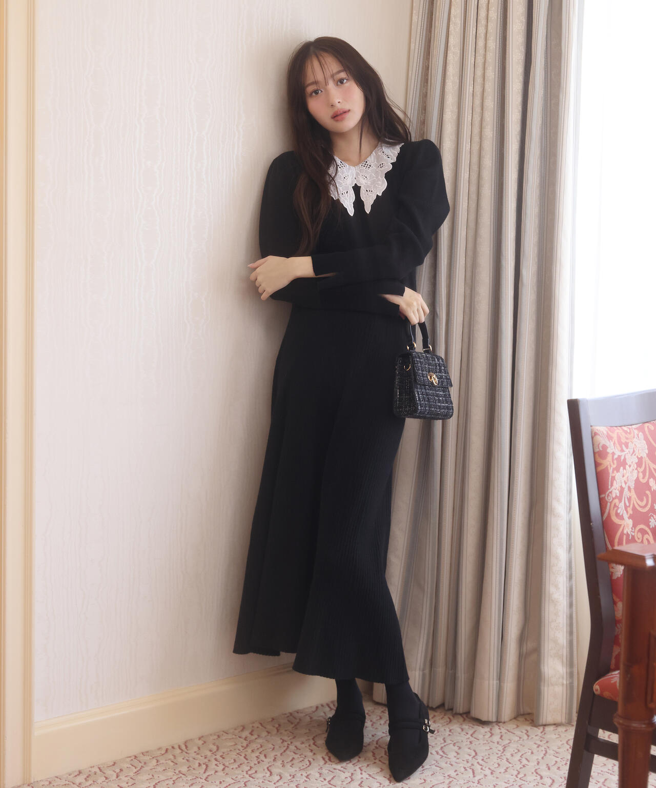 加藤栞さん着用】レース襟付きニットワンピース | PROPORTION BODY