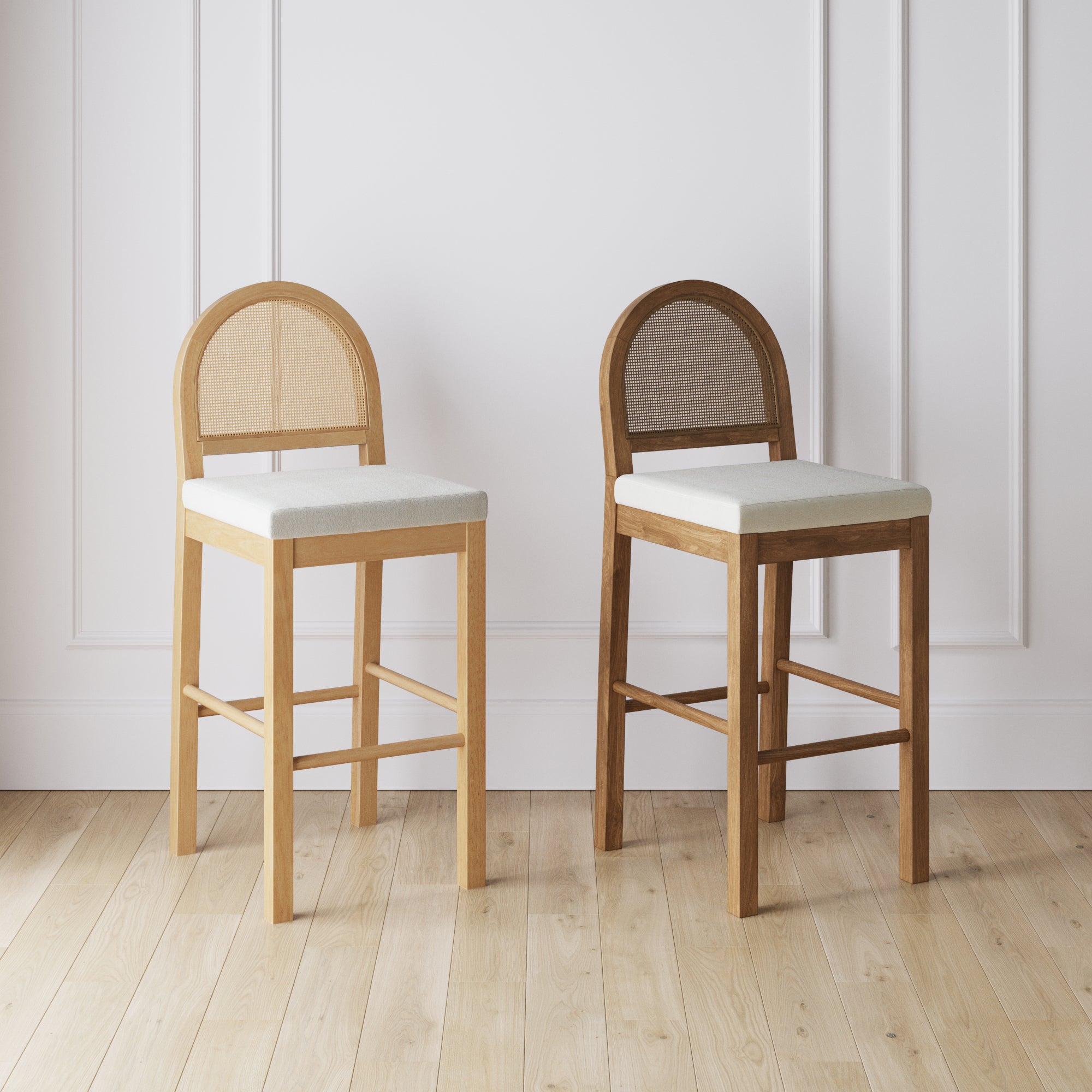 Bailey Boucle Bar Stool with Woven Rattan Back Set of 4 | Nathan James