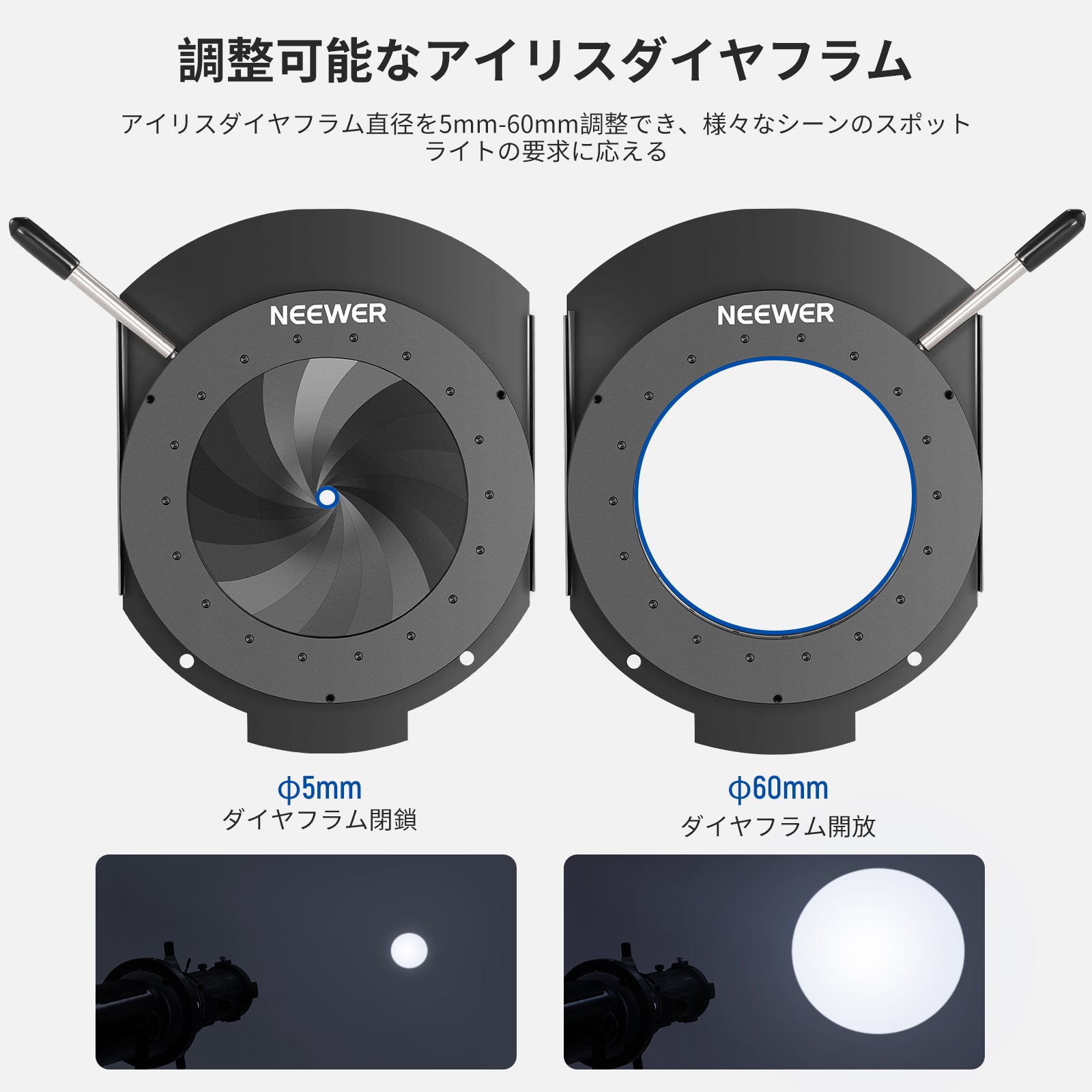 NEEWER 虹彩5-60mm開口絞り LS-39スポットライトスヌート専用 – NEEWER.JP