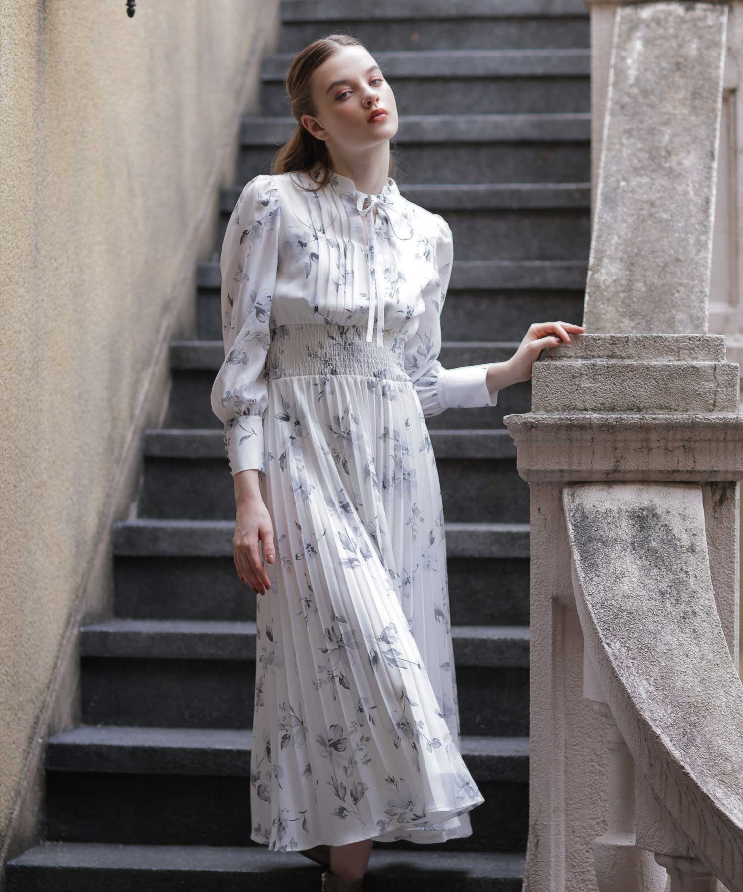 SSサイズあり】フラワープリーツワンピ | ロングワンピース | NOELA