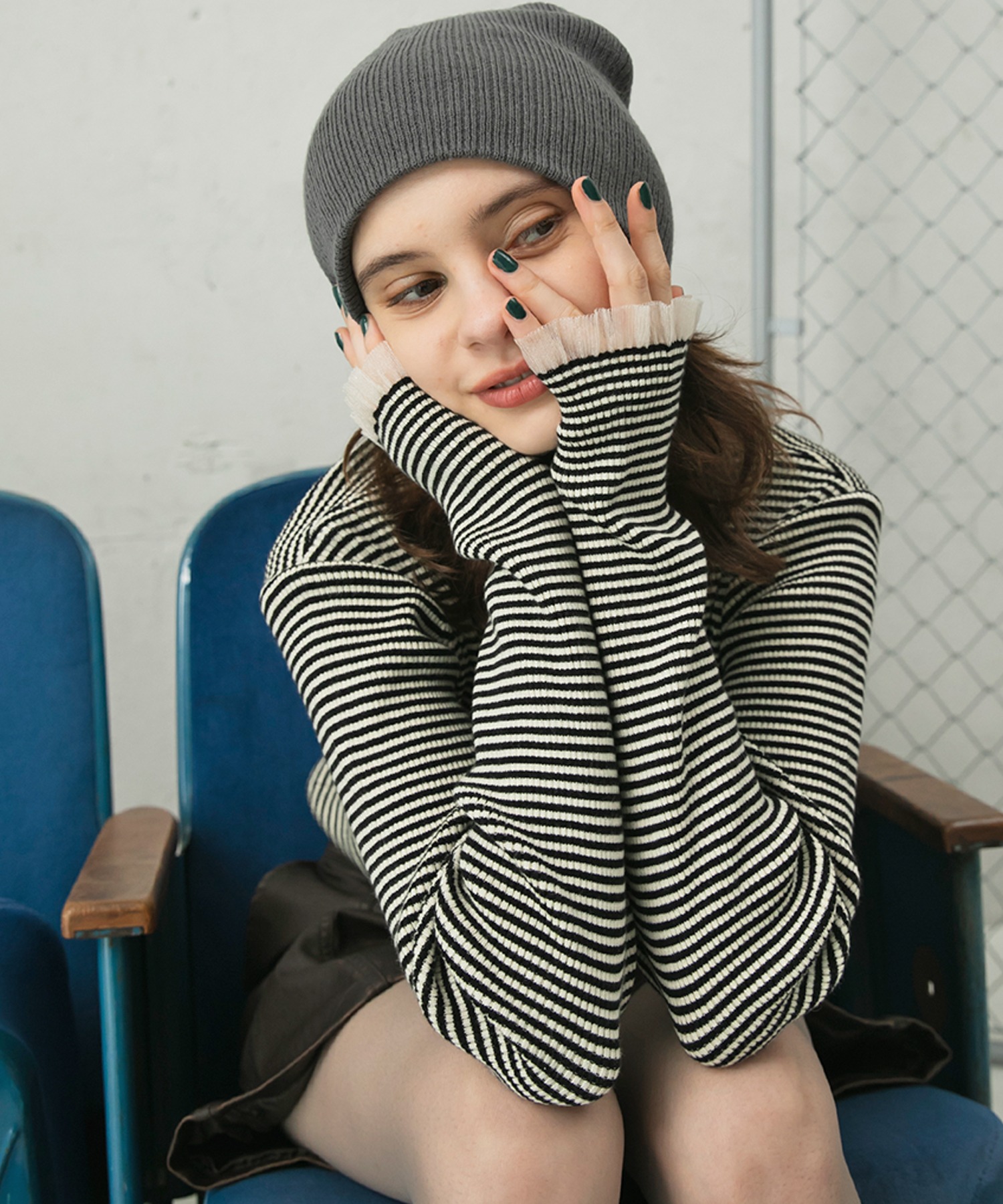 forksy.】＜エブリデイシリーズ＞シアーフリルカフスリブニットプル